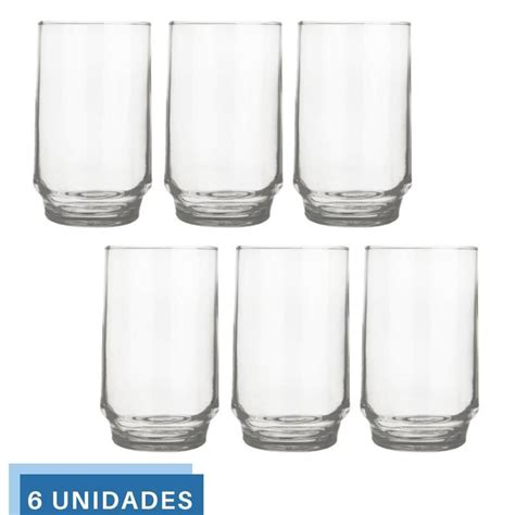 Jogo 6 Copos 300ml Vidro Lights Suco Agua Transparente Nadir NADIR