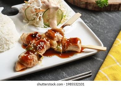 Two Japanese Yakitori Skewers Teriyaki Sauce Stock Photo 1985532101 ...