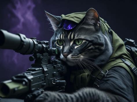 Premium AI Image | cat aims at the sniper scope of the rifle AI generated