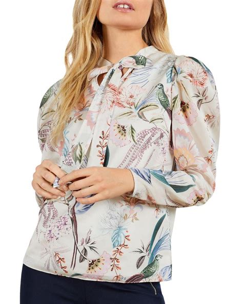 Ted Baker Synthetic Tie Neck Floral Print Blouse Lyst