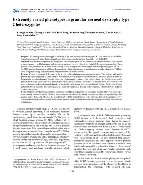 Pdf Extremely Varied Phenotypes In Granular Corneal Dystrophy Type