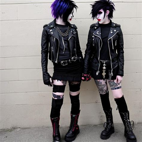 Lesbian Goth Couple Short Hair Mohawk Boots Kiss Openart