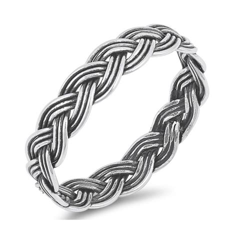 Braided Twisted Sterling Silver Band In Oxidized Sterling Silver