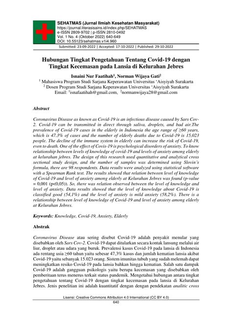 PDF Hubungan Tingkat Pengetahuan Tentang Covid 19 Dengan Tingkat