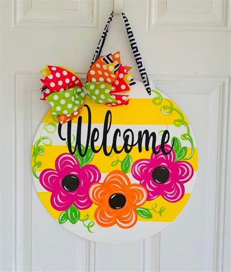 Welcome Front Door Hanger Spring Door Hangers Round Door Hangers