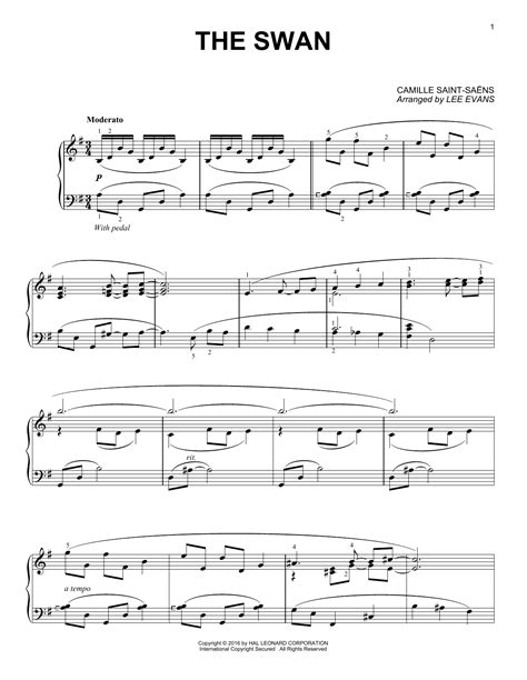 The Swan Le Cygne By Camille Saint Saens Sheet Music For Piano Solo