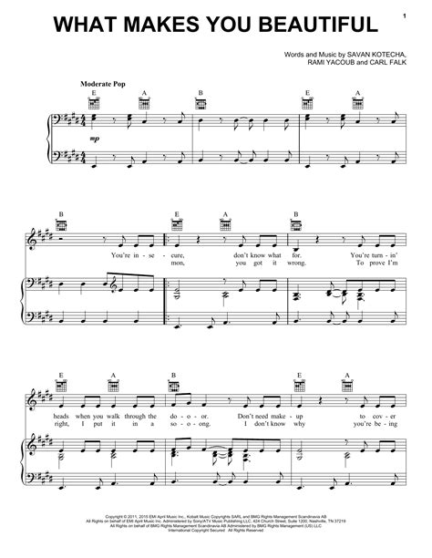 One Direction "What Makes You Beautiful" Sheet Music PDF Notes, Chords | Pop Score Easy Guitar ...