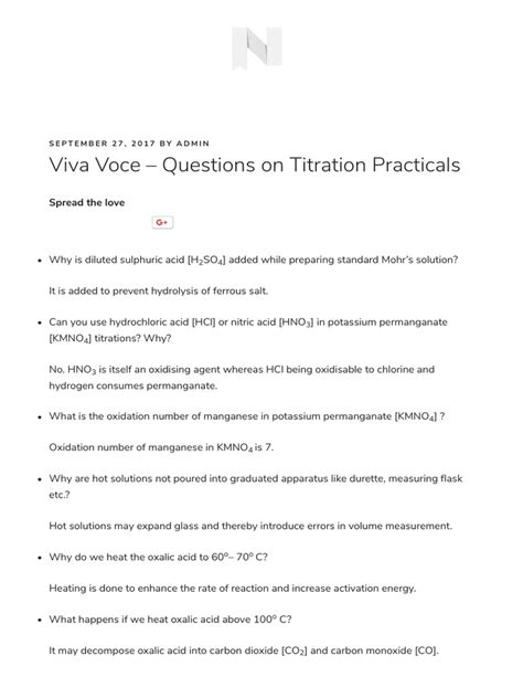 Chemistry Viva Viva Questions On Titration Pdf Hydrochloric Acid