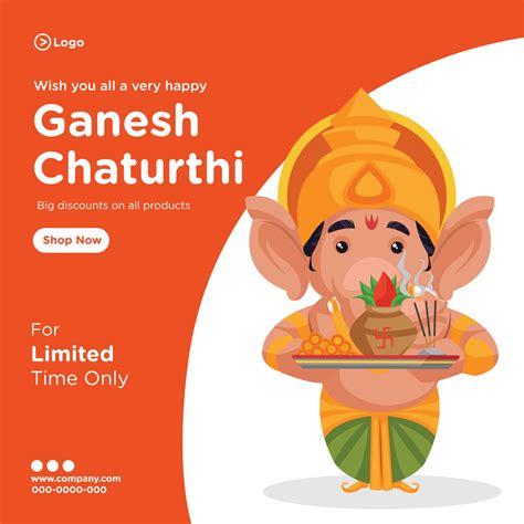 Banner Design Of Ganesh Chaturthi Indian Festival Cartoon Style