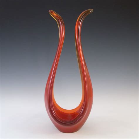 Viartec Murano Style Selenium Red Orange Spanish Glass Sculpture