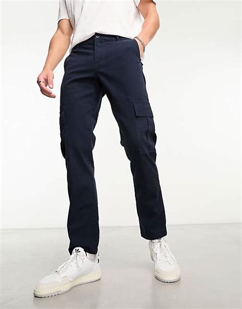 Asos Design Pantalon Cargo Slim Bleu Marine Asos