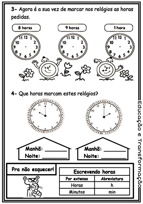 Horas Atividade para trabalhar medidas de tempo as crianças