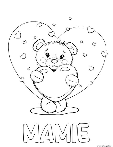 Coloriage Mamie Teddy Bear Coeur Fete Jecolorie