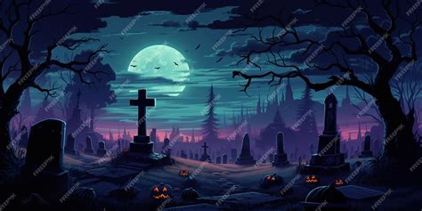 Premium AI Image | Halloween wallpaper with a cemetery at night