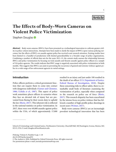 Pdf The Effects Of Body Worn Cameras On Violent Police Victimization