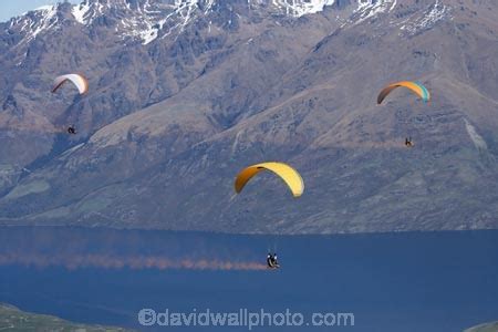 Paragliders Over Lake Wakatipu Queenstown South Island New Zealand