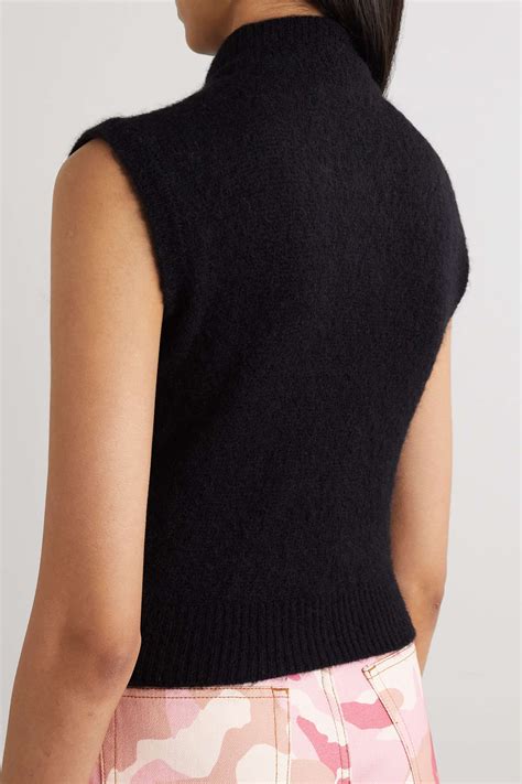 Alessandra Rich Cropped Crystal Embellished Knitted Turtleneck Vest