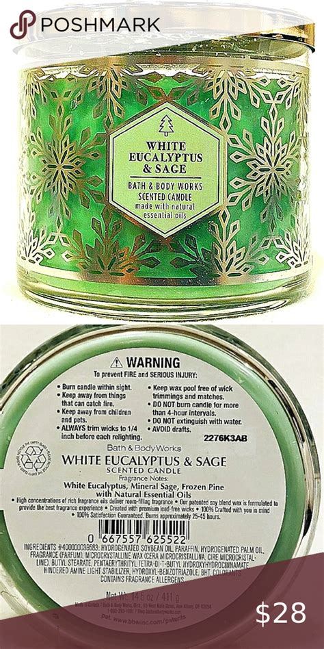 WHITE EUCALYPTUS SAGE Bath Body Works 3 Wick Scented Candle 14 5oz