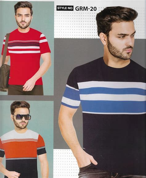 Striped Men Navy Blue Cotton Round Neck T Shirts At Rs 300 In New Delhi