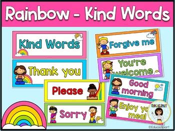 Rainbow Themed Kind Words By Educaclipart Tpt