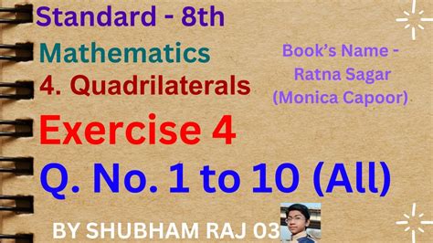 Ratna Sagar Class 8 Mathematics Chapter 4 Quadrilaterals Exercise 4 Solutionall Youtube