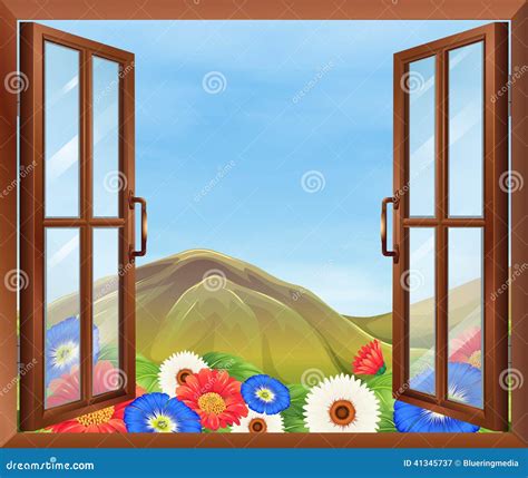 Una Ventana Abierta Con Las Flores Afuera Ilustraci N Del Vector