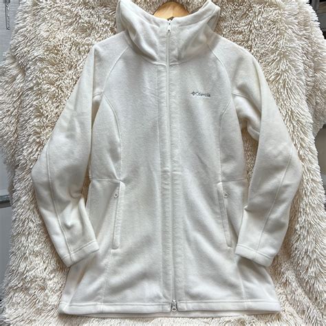 Columbia Zip Up Fleece Hoodie In White With Double Zi Gem