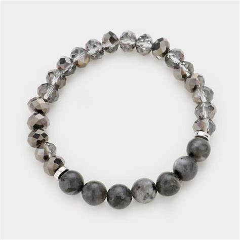 Black Stone Bead Stretch Bracelet Glamour Boutique