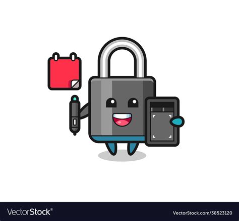 Padlock Mascot As A Graphic Designer Royalty Free Vector