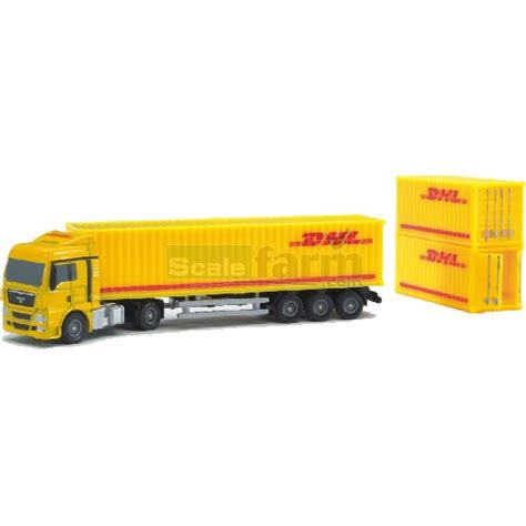 Bruder 00620 - MAN Truck With DHL Container And Semi Trailer