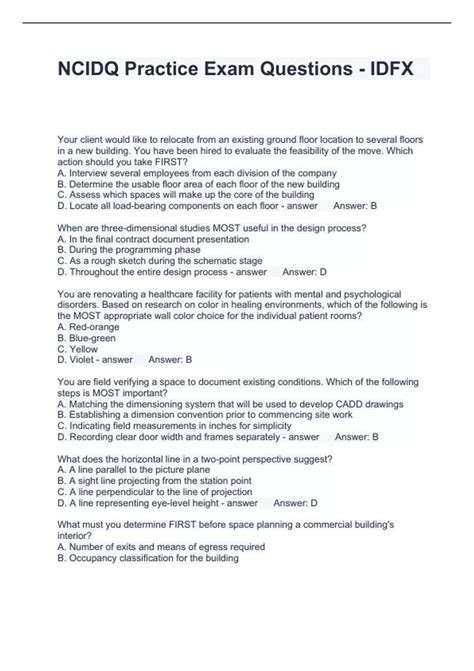 NCIDQ Practice Exam Questions IDFX Questions And Answers 100