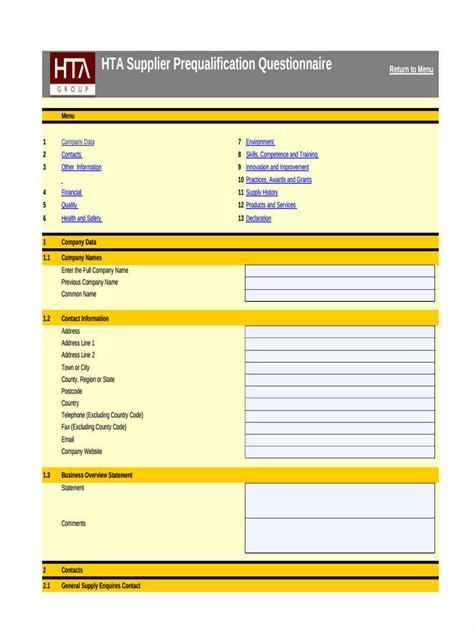 Free Sample Supplier Questionnaire Forms In Ms Word Pdf