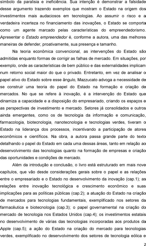 Resenha Da Obra Mazzucato Mariana O Estado Empreendedor