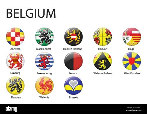 All Flags Of Regions Of Belgium Glossy Button Flag Design Stock Vector