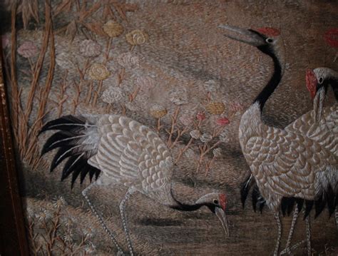 S Meiji Silk Japanese Cranes Gold Work Embroidery Types Of