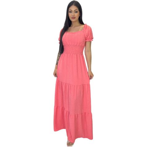 Vestido Longo Luxo Duna Pipoca Manga Curto Ombro Ombro0650 Shopee Brasil