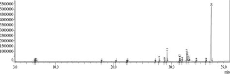 Chromatogram Of Gcms N Hexane Extract Of H Beccariana Burck Stem Bark Download Scientific