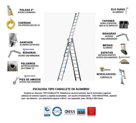 Escalera Extensión Caballete Aluminio 20 Pasos 6 0 Metros 1 999 800