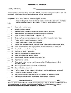 Fillable Online Mhs Mcsnc Performance Checklist Assisting With Dining