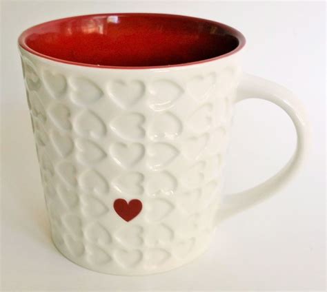 Starbucks White Red Heart Embossed Coffee Cup Mug Oz New Nwt