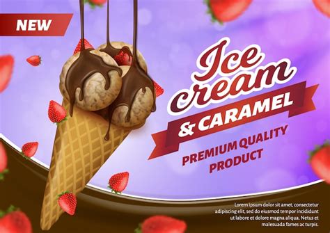 Premium Vector Banner Advertising Ice Cream Cone With Caramel