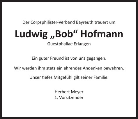 Traueranzeigen Von Ludwig Hofmann Nordbayerischer Kurier