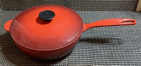 Vintage Le Creuset France Enameled Cast Iron Saucier Qt Cerise