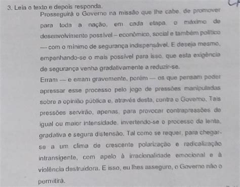 O texto é a transcrição de um discurso proferido pelo presidente