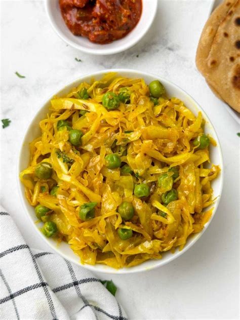 Cabbage Peas Stir Fry Patta Gobi Matar Indian Veggie Delight