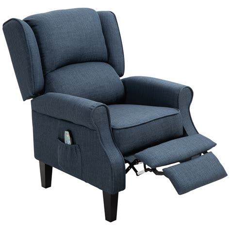 Homcom Heated Vibrating Massage Recliner Chair Linen Fabric Dark Blue