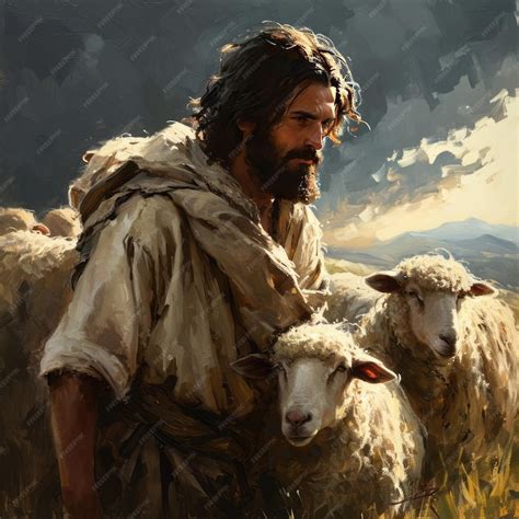 Premium Photo Artistic Depiction Of Jesus Christ With The Sheep The