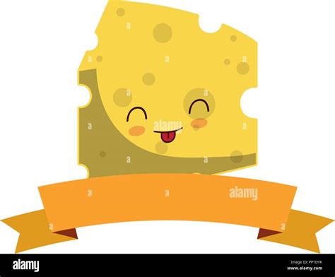 Kawaii Fromage Et Ruban Décoratif Sur Fond Blanc Vector Illustration Image Vectorielle Stock