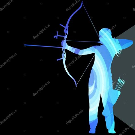 Archer Training Bow Man Silhouette Illustration Vector Backgroun Stock