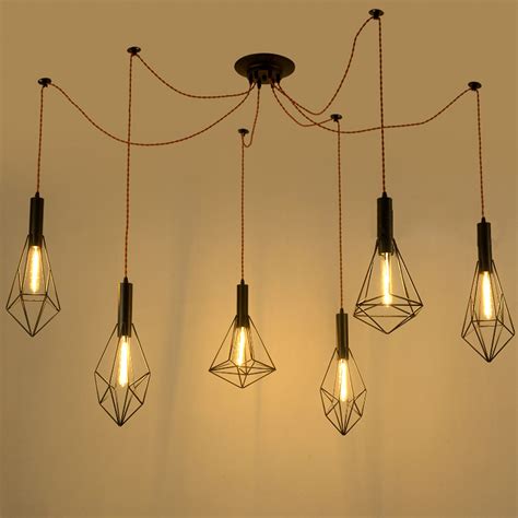 Kiven 6 Cage Rope Pendant Light Modern Industrial Chandelier Rustic ...